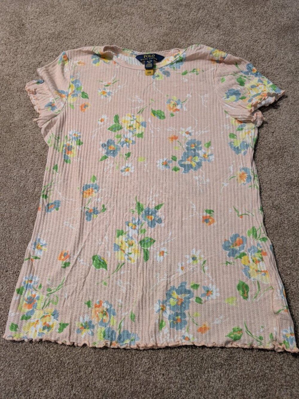 Polo Ralph Lauren Girls Short Sleeve Pink floral Top Size XL 16
